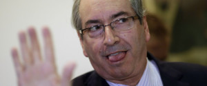 President of Brazil's Chamber of Deputies Eduardo Cunha gestures during a breakfast with journalists at the Chamber of Deputies in Brasilia, Brazil, December 29, 2015. REUTERS/Ueslei Marcelino